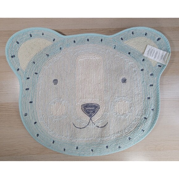 Pottery Barn Kids Bear Throw Rug 25" x 20" Cotton Bath Mat Blue PBK Washable - Picture 2 of 6